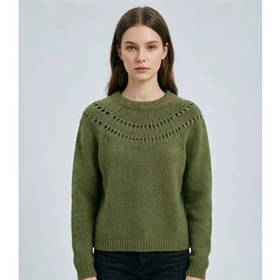 เสื้อสเวตเตอร์คอวี Openwork Yoke สีเขียว